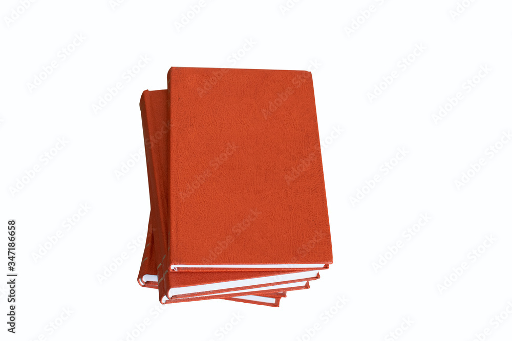 Pile of red book isolated on white background.Top view.