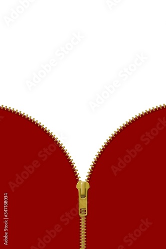 Zipper lock half open on red and white background