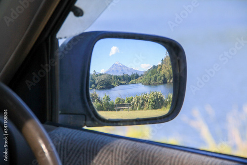 Mount Taranaki in a Side mirror, New Zealand © Till