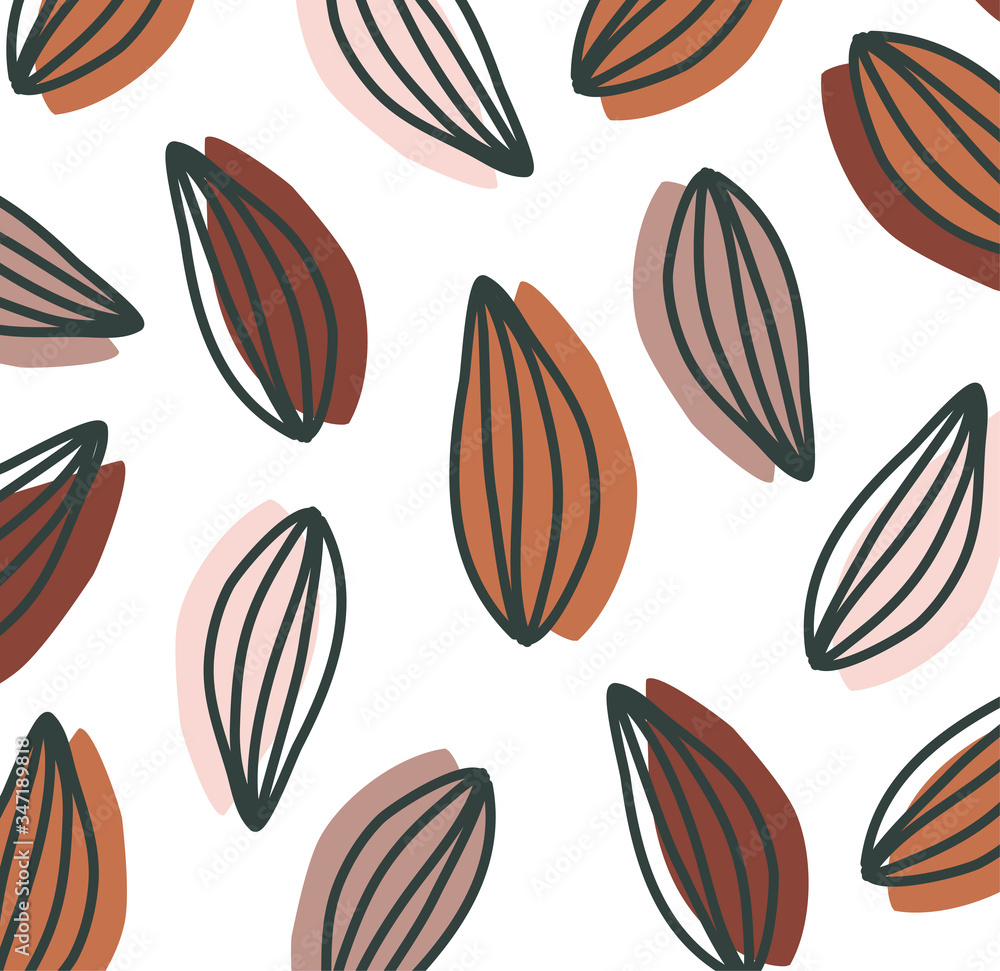 Pastel leaves seamless pattern, white background. Abstract leaves texture. Wrapping paper or fabric. Trendy and stylish wallpaper, textile, branding and packaging design, modern art. 