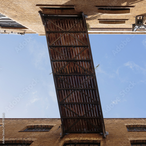 Overhead walkway between buildings on the Shad Thames, London, England
