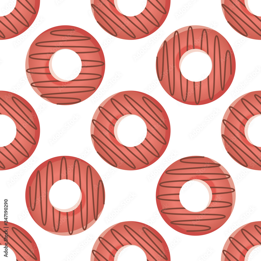 Seamless pattern with colorful donuts in icing on a white background. View from above. Seamless pattern with colorful donuts in icing on a white background. View from above.