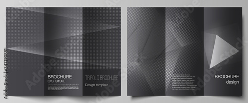 Vector layouts of covers design templates for trifold brochure, flyer layout, book design, brochure cover, advertising mockups. Halftone effect decoration with dots. Dotted pop art pattern decoration.