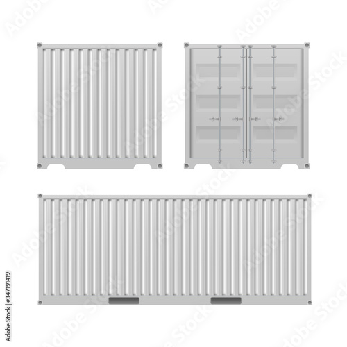 White freight container.
Large container for a ship isolated on a white background. Front and side view. Vector.