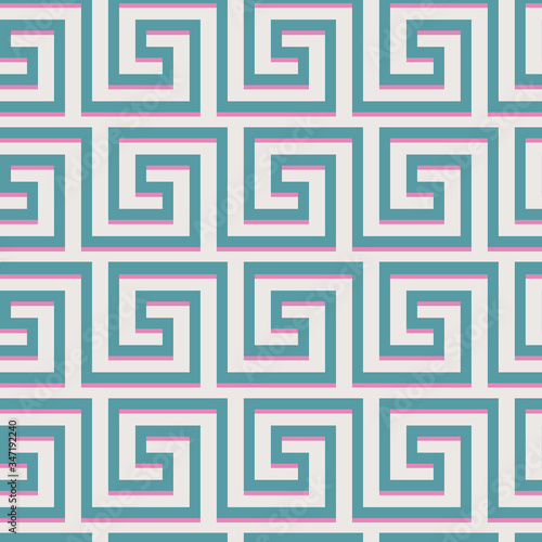 Greek keys classic pattern with pink shadow. Geometric vector repeat background. Great for home decor, wrapping, scrapbooking, wallpaper, gift, kids, apparel. 