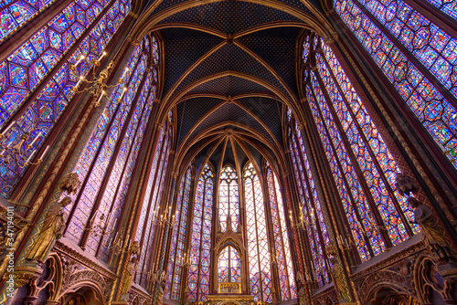 Stained-glass windows of Upper Chapel of Sainte-Chapelle in Paris, France