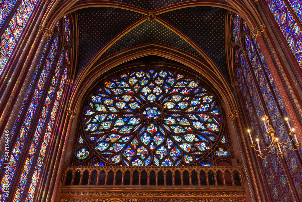 Rose window of Upper Chapel of Sainte-Chapelle in Paris, France