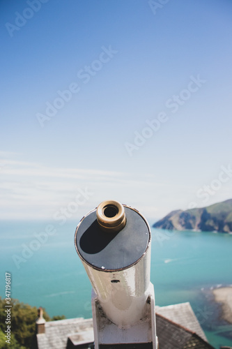 Obraz na plátne Binocular viewer at Lynton, Devon UK near the funicular which goes down to Lynmouth