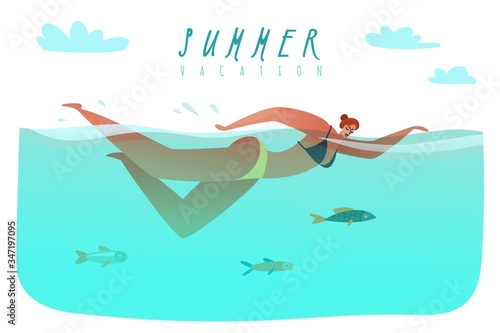 Swimmer beach summer illustration