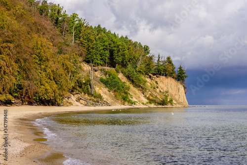 Picturesque coast of the Baltic sea. Orlowo cliff - popular tourist and natural attraction, Orlowo, Gdynia, Poland