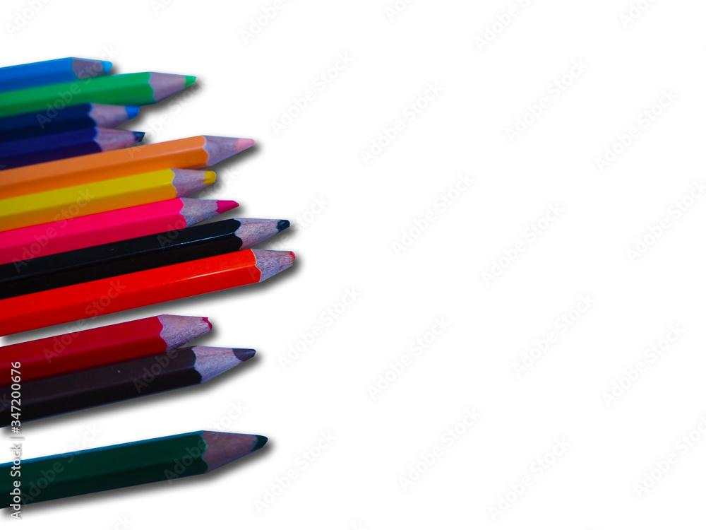 Many colored pencils on a white background+clipping part Many colored pencils on a white background+clipping part