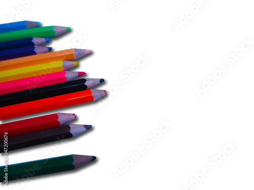 Many colored pencils on a white background+clipping part