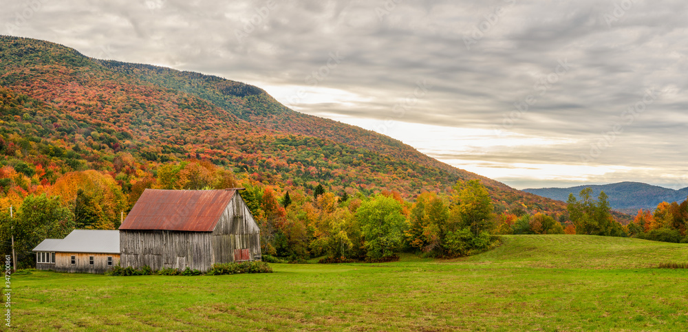 Autumn country farm in Stowe Vermont area - old barn