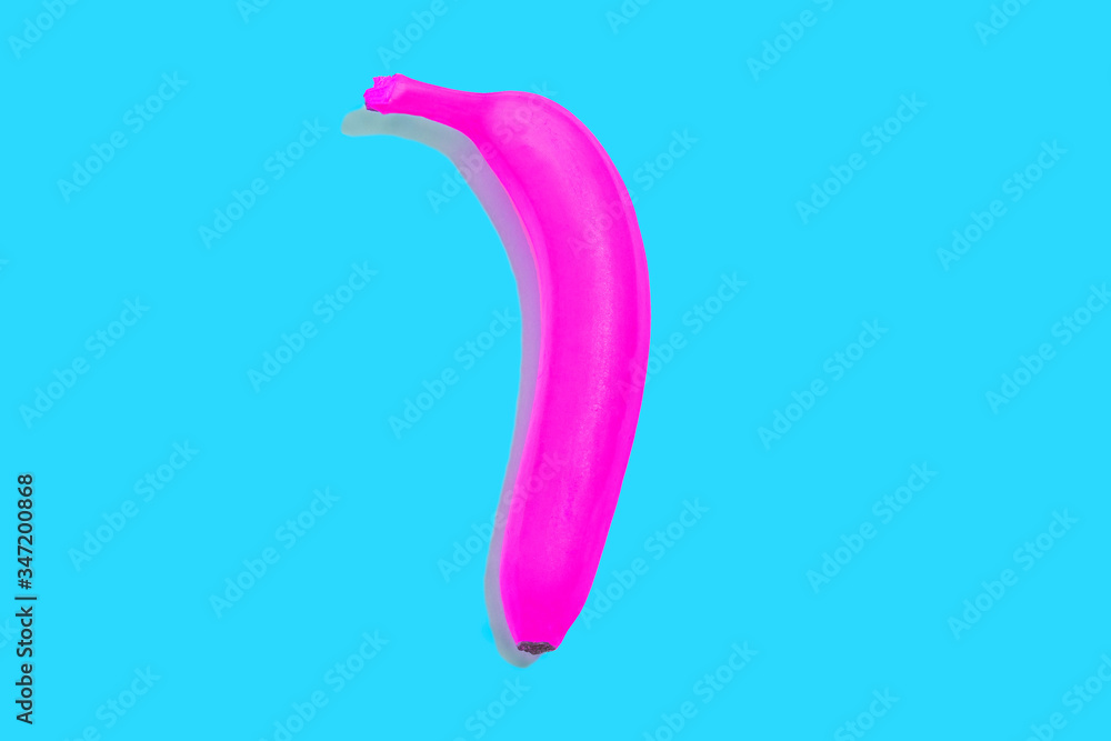 Pink banana on light blue background Pink banana on light blue background