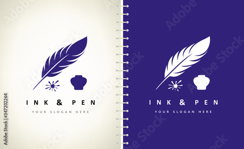feather pen and ink logo vector design