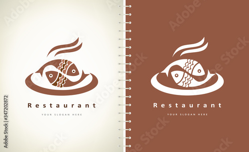 Cooked fish logo. Restaurant vector design.