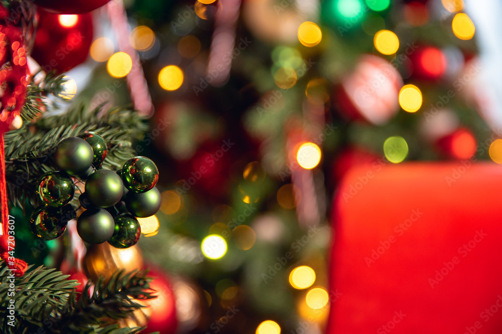 Christmas green pine tree with background bokeh light