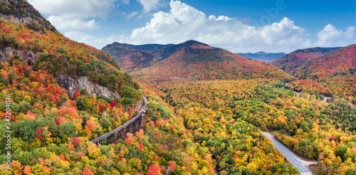 Autumn foliage at Frankenstein Cliff  on Crawford Notch Road in the White Mountain national Forest - New Hampshire