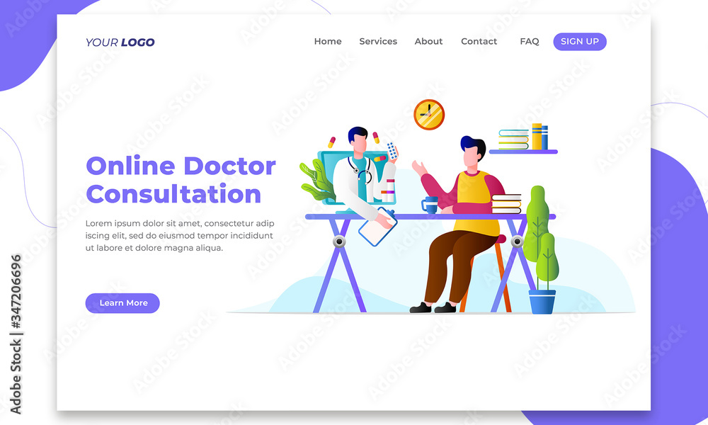 Online Doctor Consultation - Landing Page. Flat design concept of online medicine and healthcare application for website. Medical diagnostics over the Internet. Doctor online landing page vector