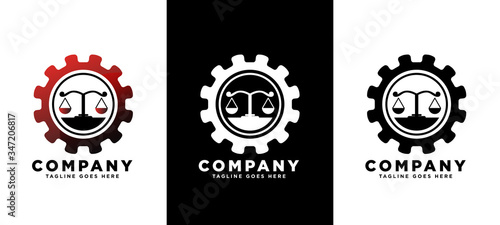 Law scale and gear logo Icon vector illustration with three design version
