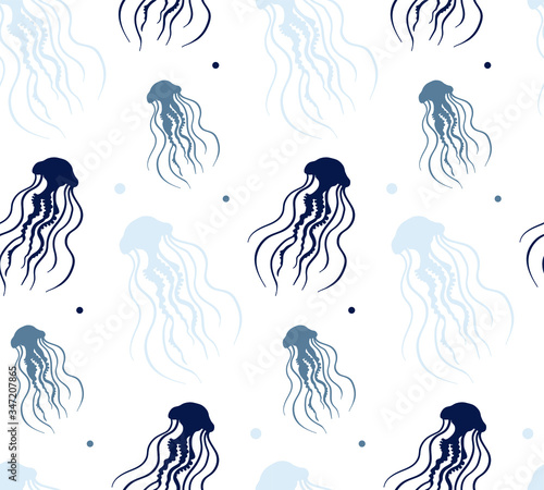 Jellyfish pattern. Vector silhouette jellifish print for fabric, wallpapers, covers, postcards, web.