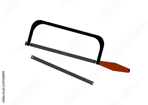 Hacksaw for metal locksmith tool on a white background. Workshop. Vise. Vector image. Template for text. Poster. Place for text. Background image.