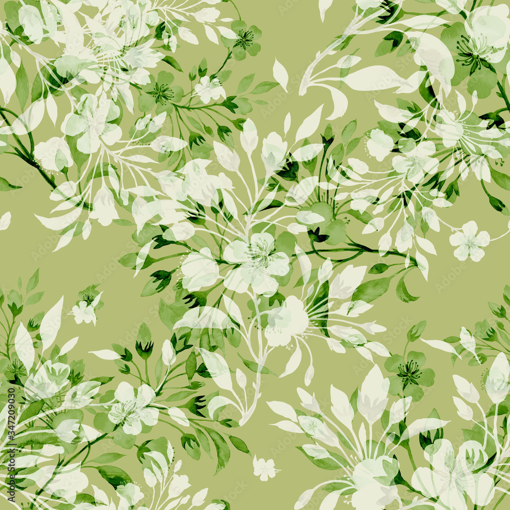 Seamless watercolor pattern spring blossoming branch Seamless watercolor pattern spring blossoming branch