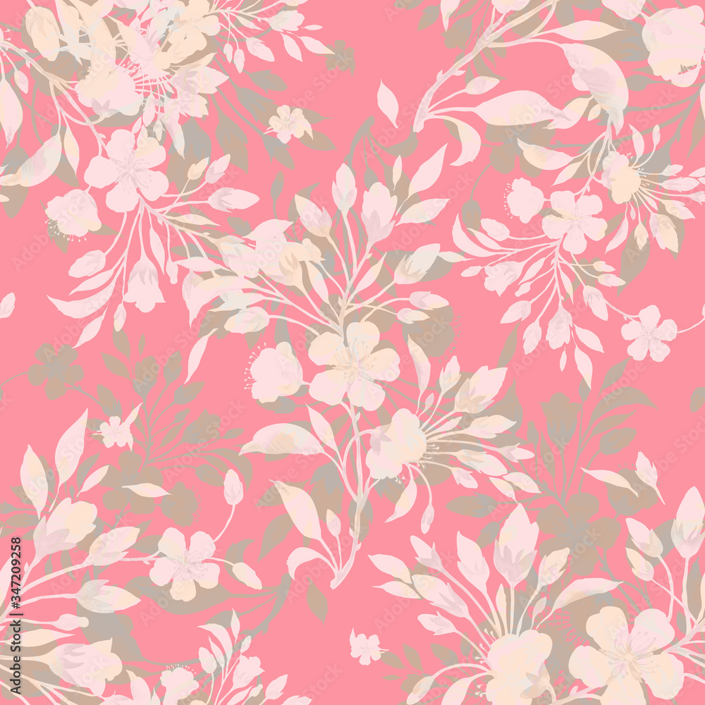 Seamless watercolor pattern spring blossoming branch