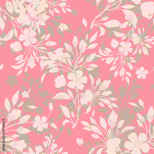Seamless watercolor pattern spring blossoming branch