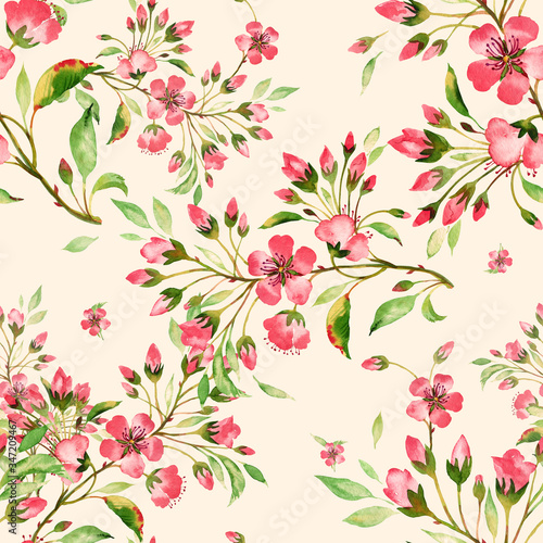 Seamless watercolor pattern spring blossoming branch © Irina Chekmareva