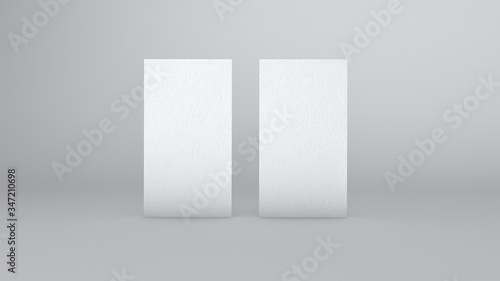 double standing 3d rendered textured white name card front view with clear background for creating mock-up