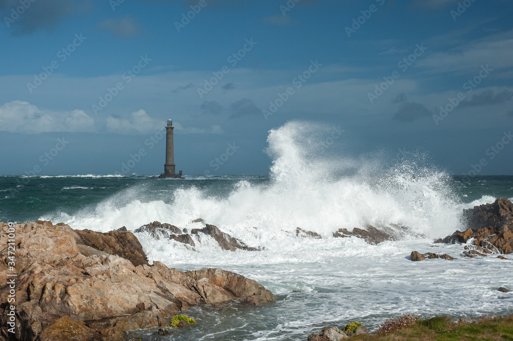 Phare du cap de la Hague, Normandy France on a stormy day in summer