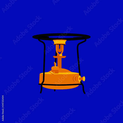 Frying pan on the Primus stove vintage illustration