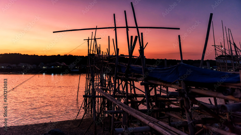 Fisherman fishing tool at dusk, Phang Nga
