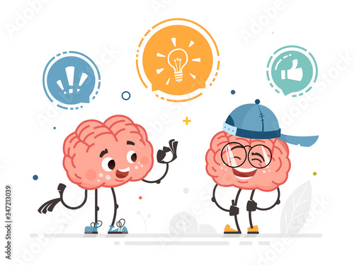 two character brain talking color vector communication illustration