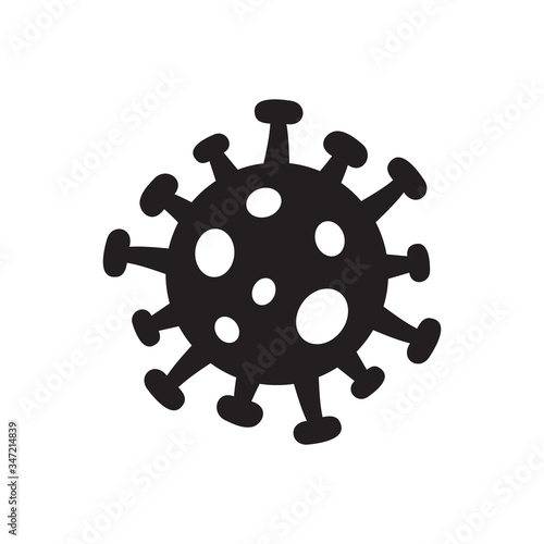 Coronavirus 2019-nCoV cell vector illustration monochrome black silhouette - concept of Covid-19 disease and news about lockdown or outbreak from Wuhan - China. Isolated logo.