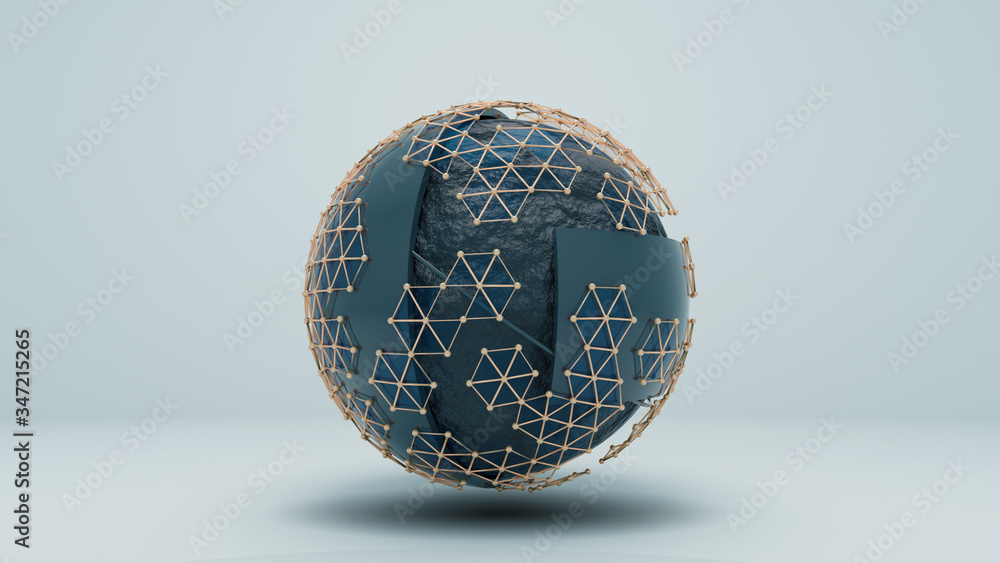 Futuristic Surreal Stone Sphere. Material Design in 3D Rendering. Futuristic Surreal Stone Sphere. Material Design in 3D Rendering.