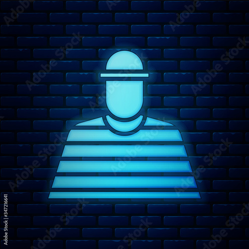Glowing neon Prisoner icon isolated on brick wall background.  Vector Illustration
