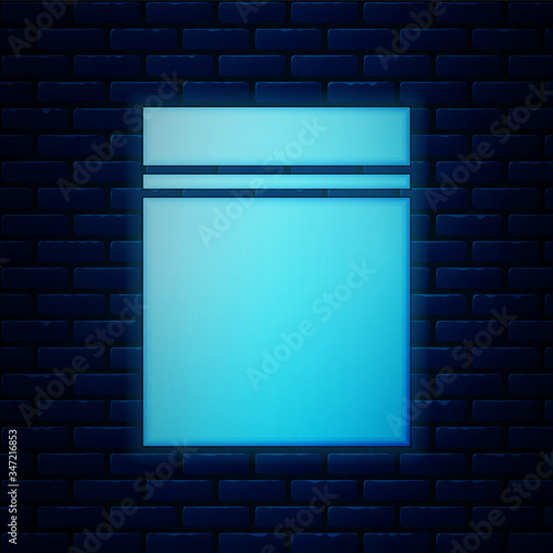 Glowing neon Plastic bag with ziplock icon isolated on brick wall background.  Vector Illustration