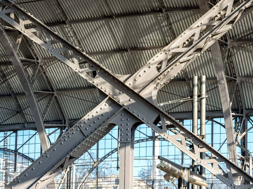 Solid X-Shaped Steel Construction, Part of a Train Station Hall, Reliable Non-Flammable Support