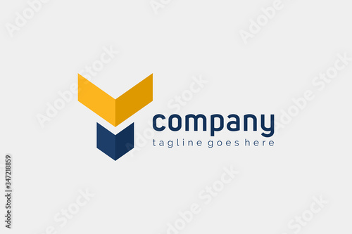 Blue and Yellow Geometric Initial Letter Y Logo. Usable for Business, Architecture, Construction and Building Logos.  Flat Vector Logo Design Template Element.