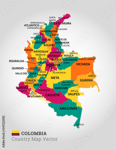 Detailed Map Of Colombia - Vector Illustration