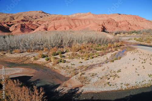 Africa - Morocco - Kelaat 'mgouna -  Rose Valley - Gorge du Dades and Todra Valley near Marrakech, typical rural village with house in red mountain stone photo