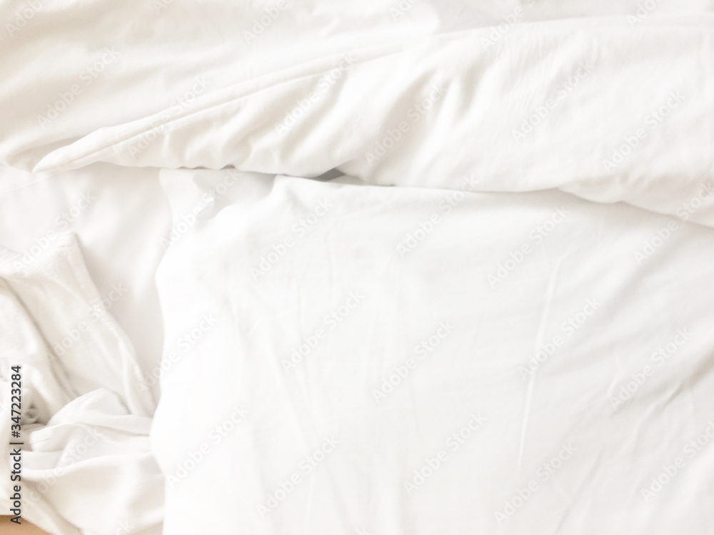 wrinkle messy blanket in bedroom after waking up in the morning, from sleeping in a long night, details of duvet and blanket, an unmade bed in hotel bedroom with white blanket wrinkle messy blanket in bedroom after waking up in the morning, from sleeping in a long night, details of duvet and blanket, an unmade bed in hotel bedroom with white blanket