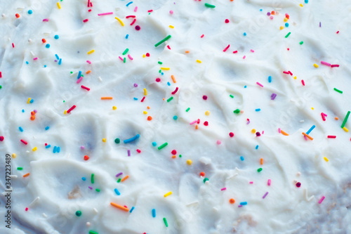 Sprinkling  for cakes,on a cream cake close-up.