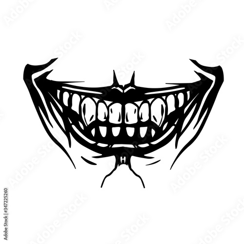 scary toothy jaw of a evil clown. Horror mask print