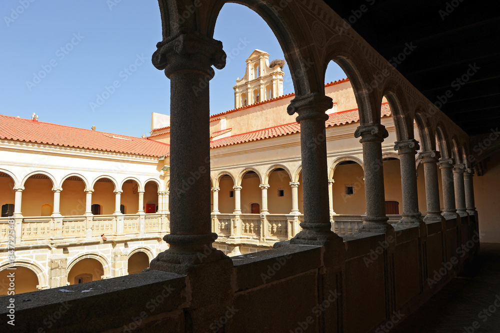 Convent of Santiago (Conventual Santiaguista) Renaissance cloister in Calera de Leon, Badajoz province, Spain 