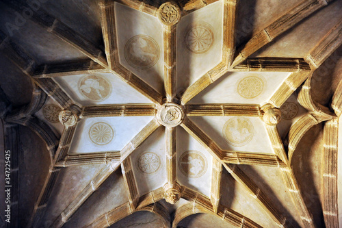 Vaults of the cloister in the famous Renaissance Convent of Santiago (Conventual Santiaguista) in Calera de Leon, a village of Badajoz province, Extremadura, Spain photo