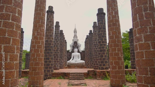 Amazing shot stabilizer -  White Buddha  Old Temple in Thailand  in Ancient city thailand