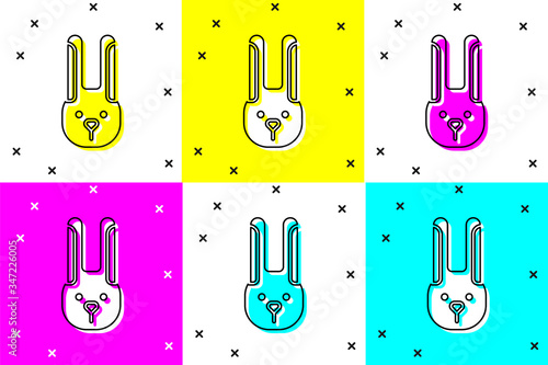 Set Rabbit with ears icon isolated on color background. Magic trick. Mystery entertainment concept.  Vector Illustration